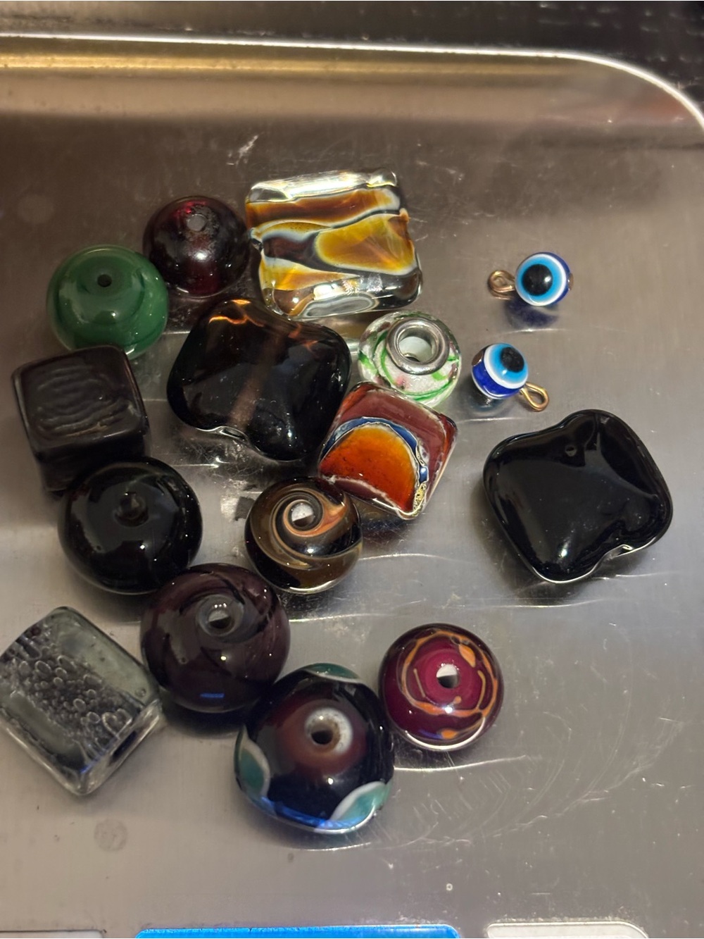Mixed Lot Vintage Lampwork Glass Charm Beads –Large Hole European Bracelet Beads